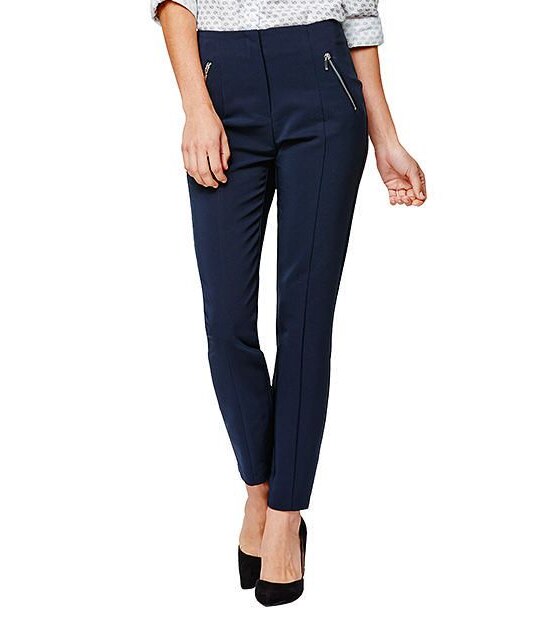 Zip Detail Slim Leg Pants - Navy