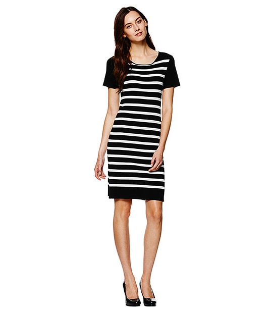 Stripe Knit Dress - Black / White