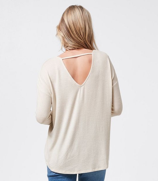 Lily Loves Long Sleeve V-Back Jumper - Oatmeal Marle