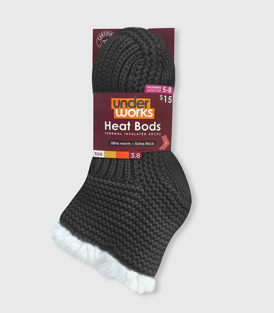 Underworks Heat Bods&trade; Thermal Insulated Socks - 3.8 TOG - Chunky Crochet - Charcoal