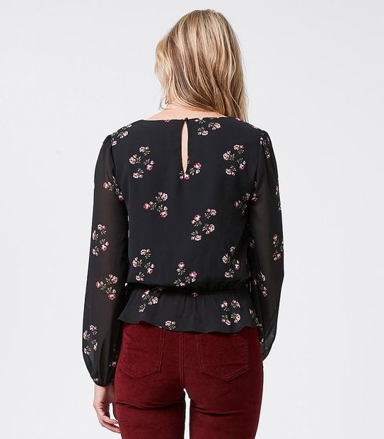 Lily Loves Elastic Waist Peplum Blouse - Black Floral