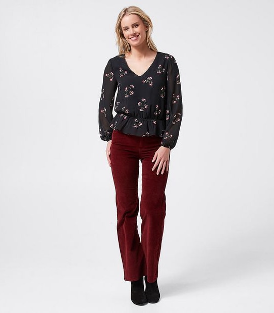 Lily Loves Elastic Waist Peplum Blouse - Black Floral