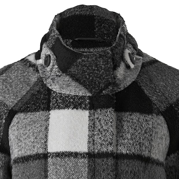 black and white buffalo check coat
