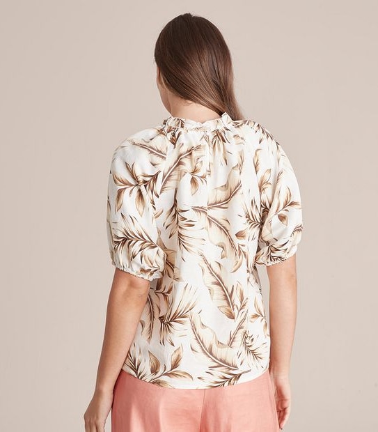 Preview Linen Blend Frill Neck Blouse