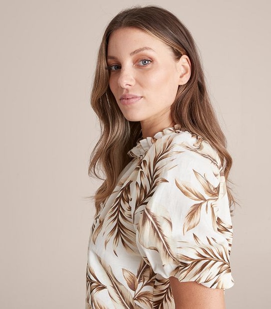 Preview Linen Blend Frill Neck Blouse