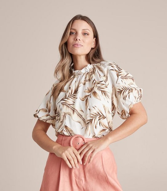 Preview Linen Blend Frill Neck Blouse