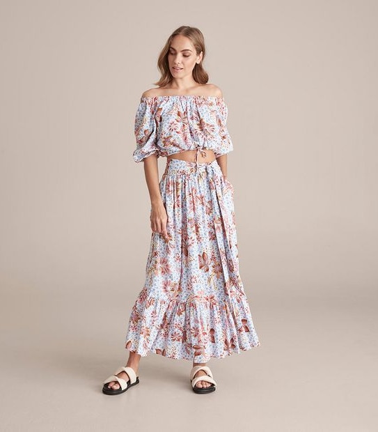 Linen Blend Ruffle Hem Maxi Skirt 4 of 6