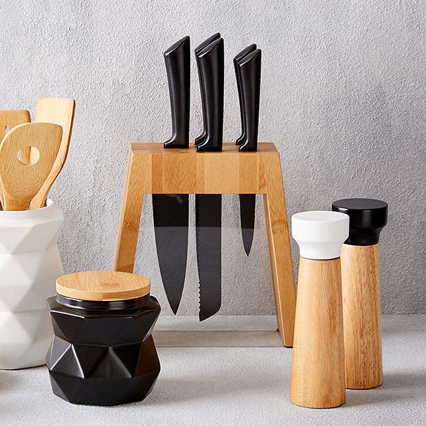 6 Piece Bamboo and Black Knife Set Target Australia
