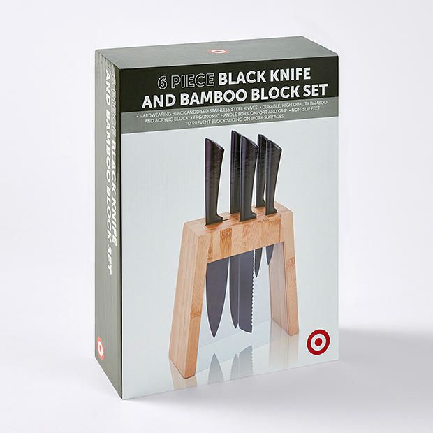 6 Piece Bamboo and Black Knife Set Target Australia
