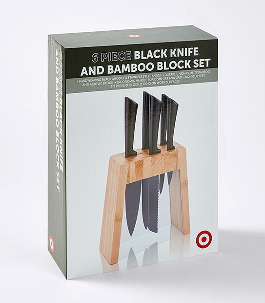 6 Piece Bamboo and Black Knife Set