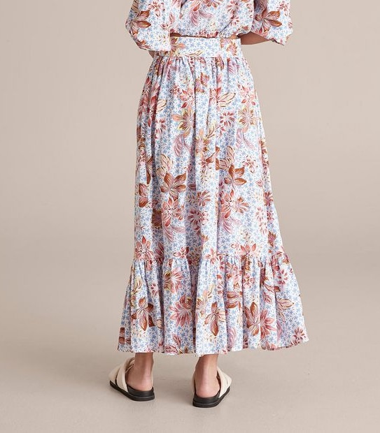 Linen Blend Ruffle Hem Maxi Skirt 3 of 6