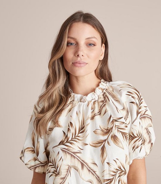 Preview Linen Blend Frill Neck Blouse
