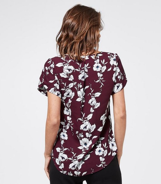 Preview Evie Tulip Sleeve Blouse - Burgundy Flat Floral