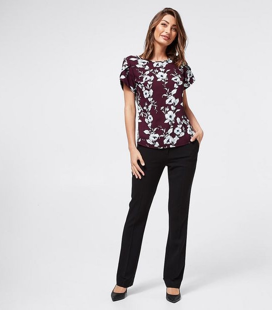 Preview Evie Tulip Sleeve Blouse - Burgundy Flat Floral