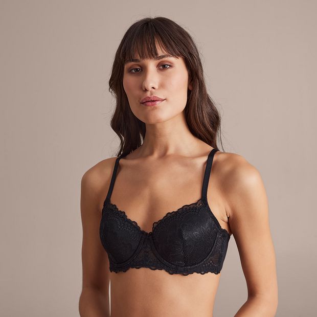 Lace Balconette Bra - Black