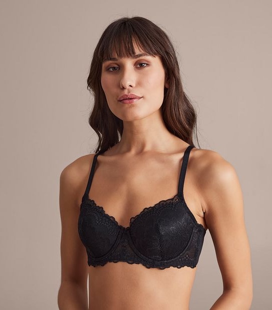 Lace Balconette Bra - Black