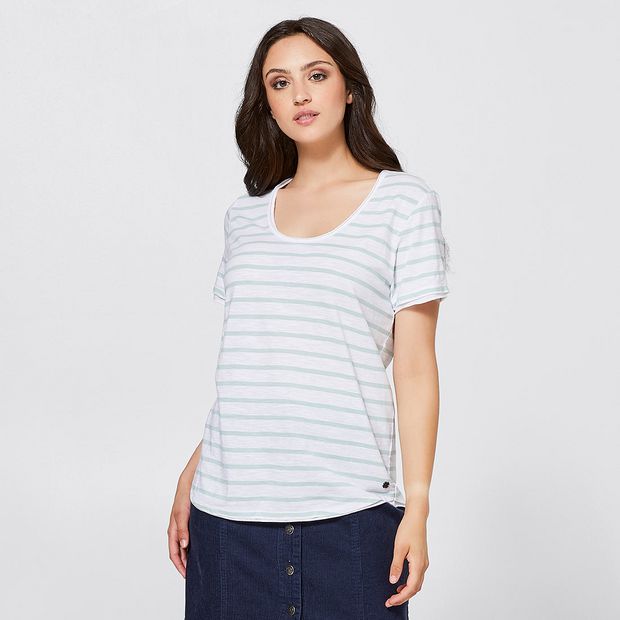 Piping Hot T-Shirt- White/Green Stripe