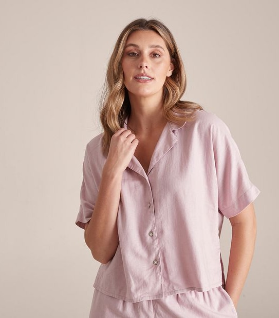 Linen Blend 7/8 Pant and Shirt Sleep Pyjama Set