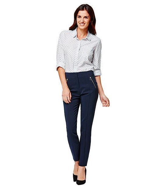 Zip Detail Slim Leg Pants - Navy