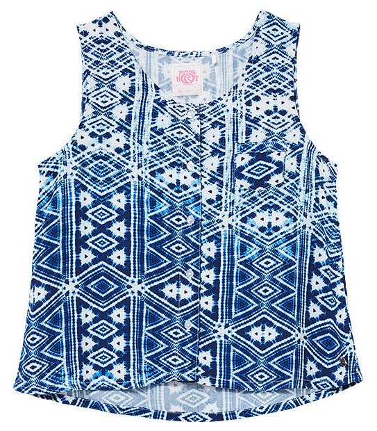 Piping Hot Button Front Print Tank