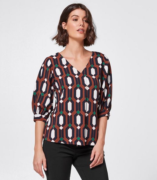 Preview Elbow Length Sleeve Shell Top - Geo Print