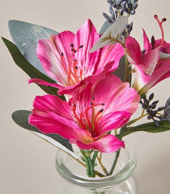 Faux Floral Plant in Glass Vase