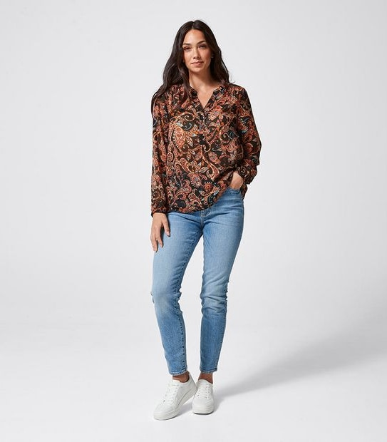 Long Sleeve Notch Neck Blouse