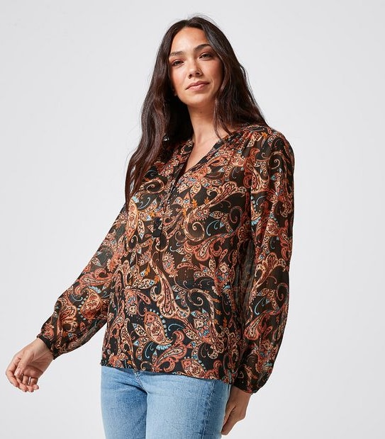 Long Sleeve Notch Neck Blouse