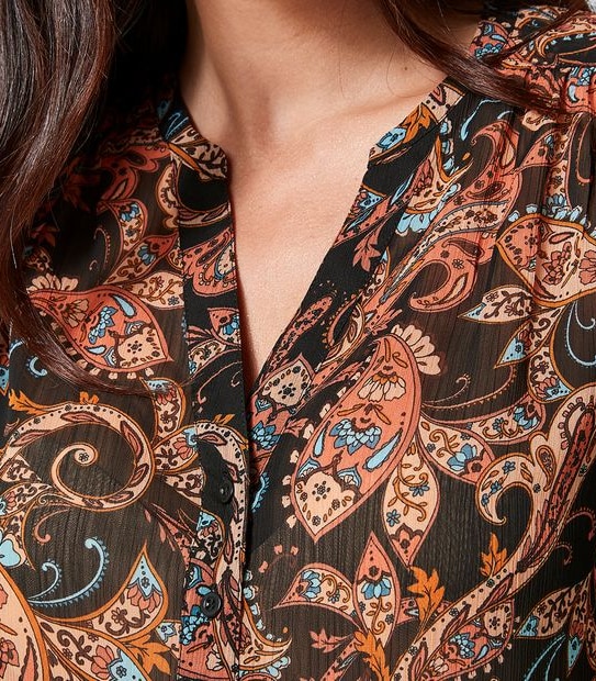 Long Sleeve Notch Neck Blouse