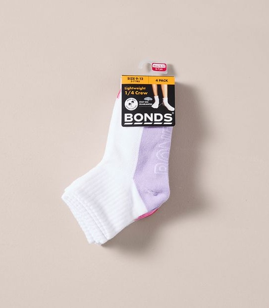 4 Pack Bonds Qtr Crew Socks