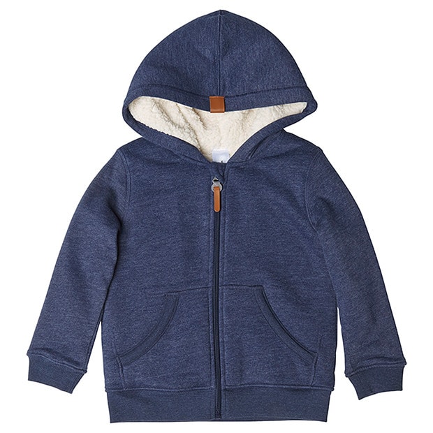 Zip Through Sherpa Lined Hoodie - Navy Blue