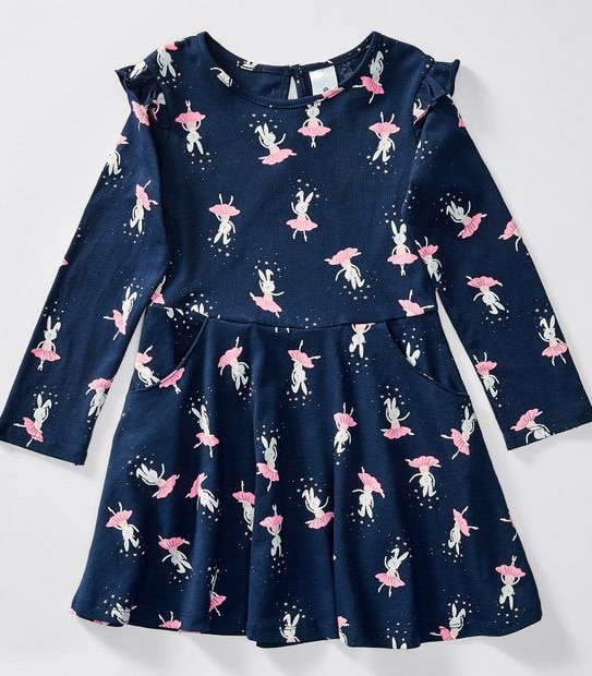 Long Frill Sleeve Print Dress