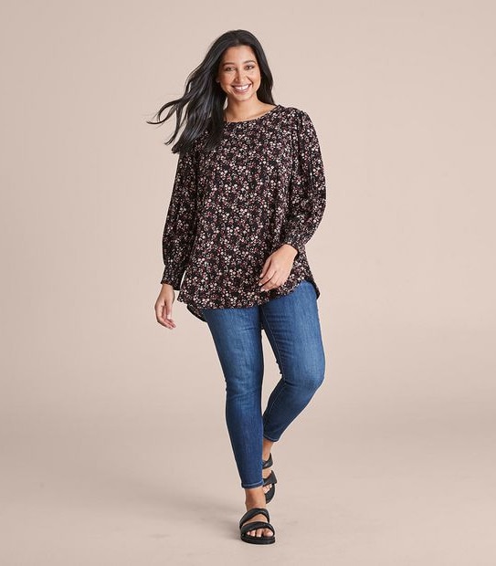 Curve Shirred Cuff Blouse