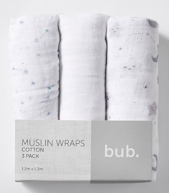 3 Pack Muslin Wraps - Little Moon