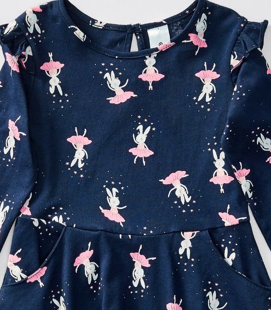 Long Frill Sleeve Print Dress