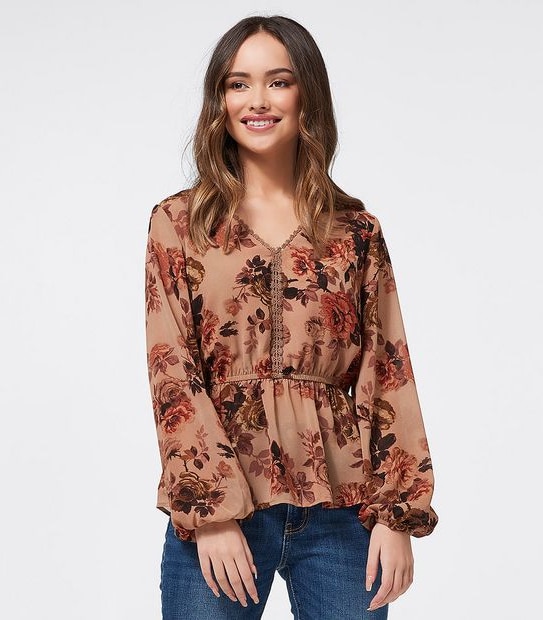 Dannii Minogue Petites Flounce Hem Blouse - Dusty Pink Floral