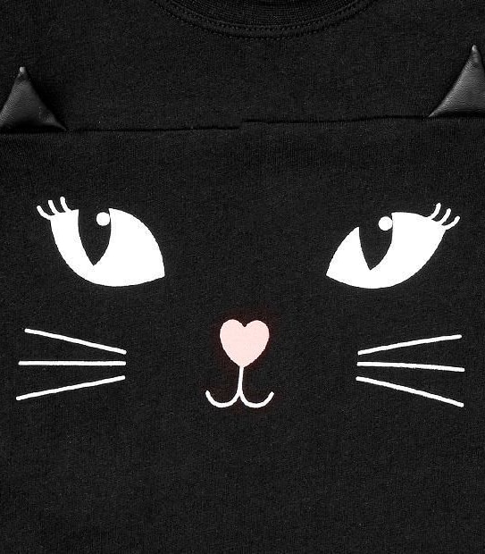 Halloween Cat Print T-Shirt With Bonus Cat Ear Headband