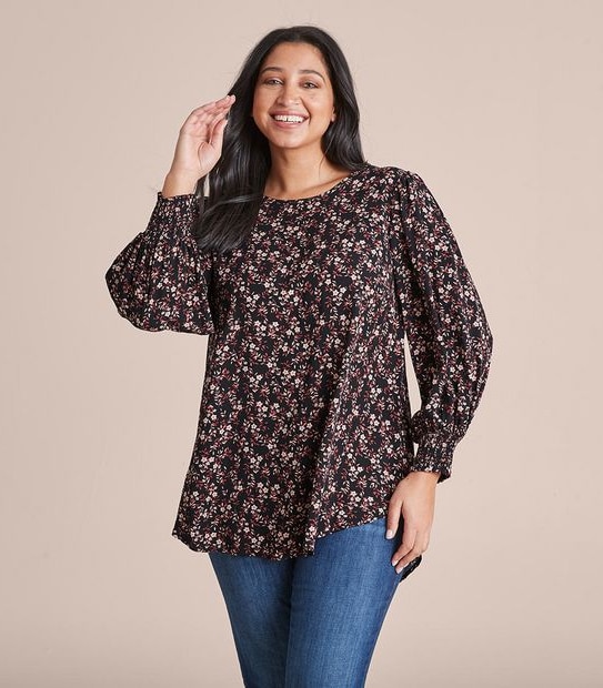 Curve Shirred Cuff Blouse