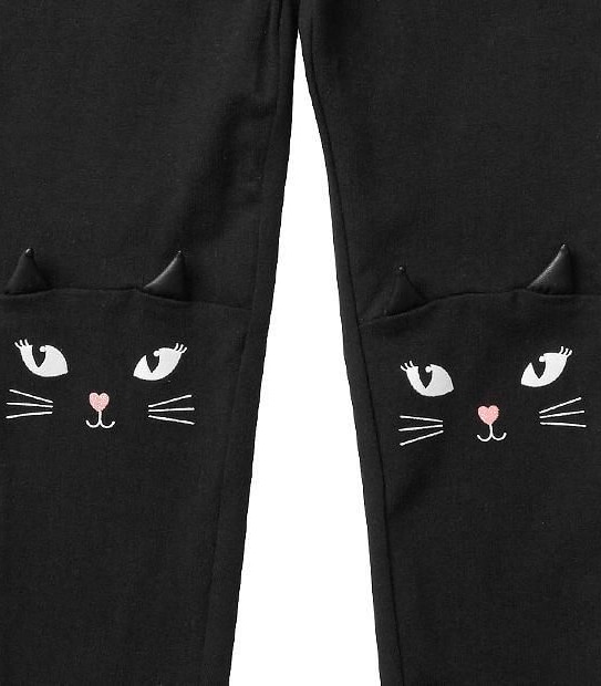 Halloween Black Cat Print Knee Full Length Leggings