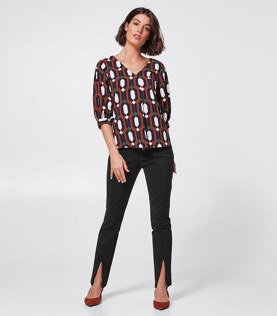 Preview Elbow Length Sleeve Shell Top - Geo Print