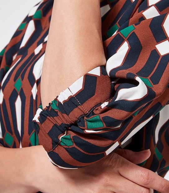 Preview Elbow Length Sleeve Shell Top - Geo Print