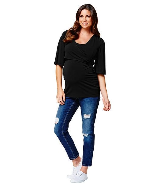 Maternity Wrap Nursing Top - Black
