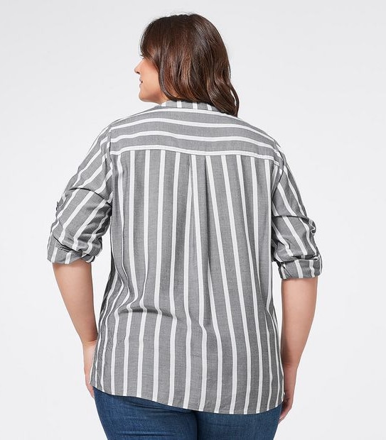 Belle Curve Grandad Shirt - Grey/White Stripe