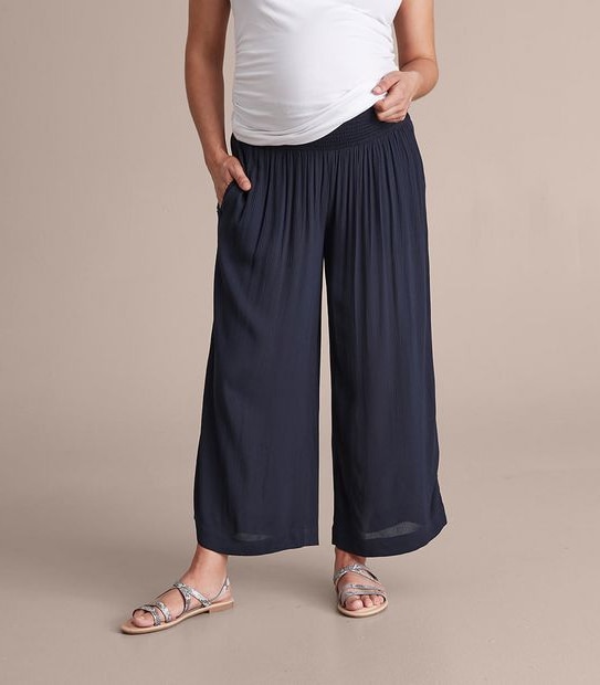 Maternity Shirred Waist Crinkle Crop Pants