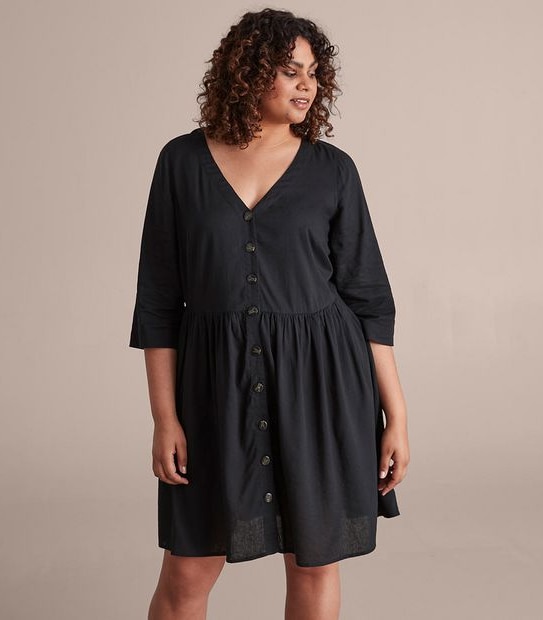 Curve V-Neck Button Down Dress