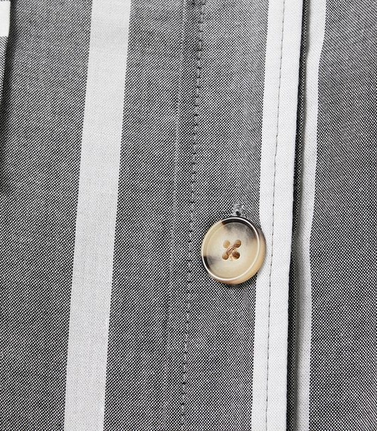 Belle Curve Grandad Shirt - Grey/White Stripe