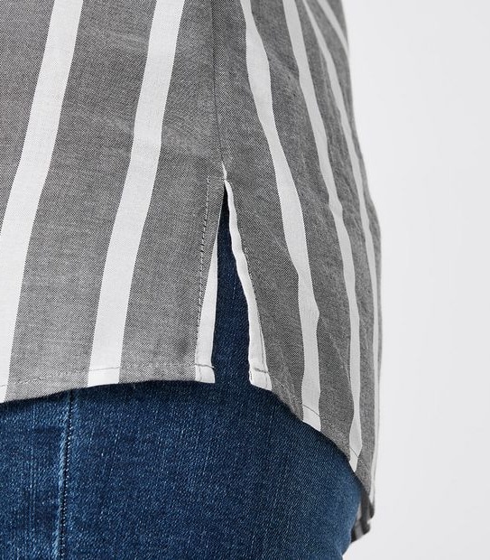Belle Curve Grandad Shirt - Grey/White Stripe