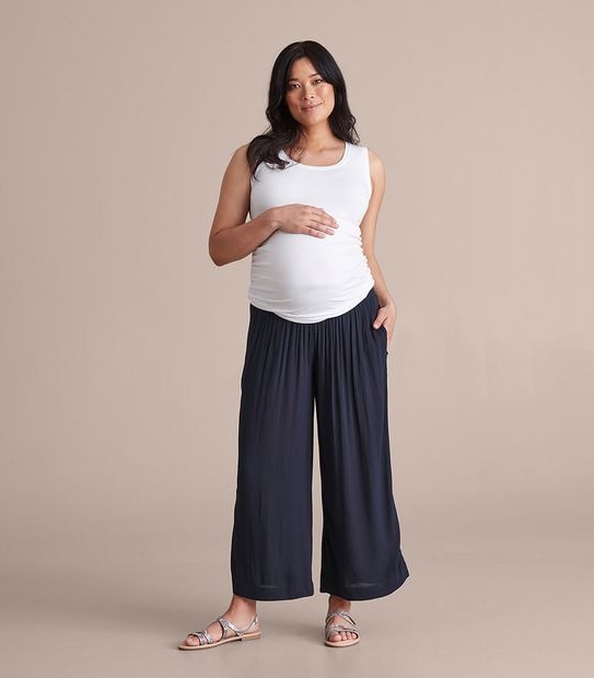 Maternity Shirred Waist Crinkle Crop Pants
