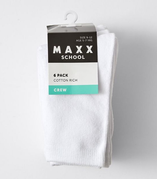 6 Pack Maxx Crew School Socks