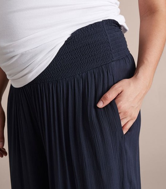 Maternity Shirred Waist Crinkle Crop Pants